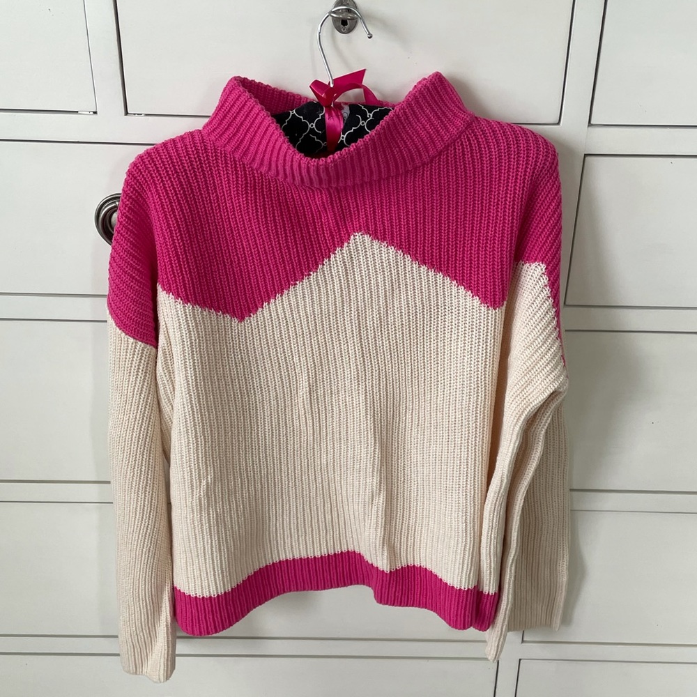 J CREW pink and cream mock neck sweater